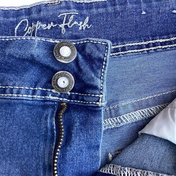 Copper Flash Women's Size 14 CURVY Blue Denim Mini Skirt Embroidered Pockets - Picture 7 of 10